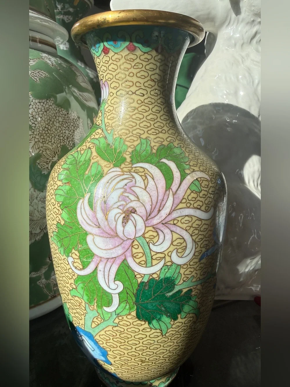 Vintage Cloisonné Enamel Floral Vase 9”